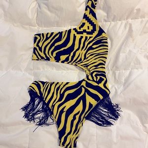 Yellow & Black Fringe Bodysuit